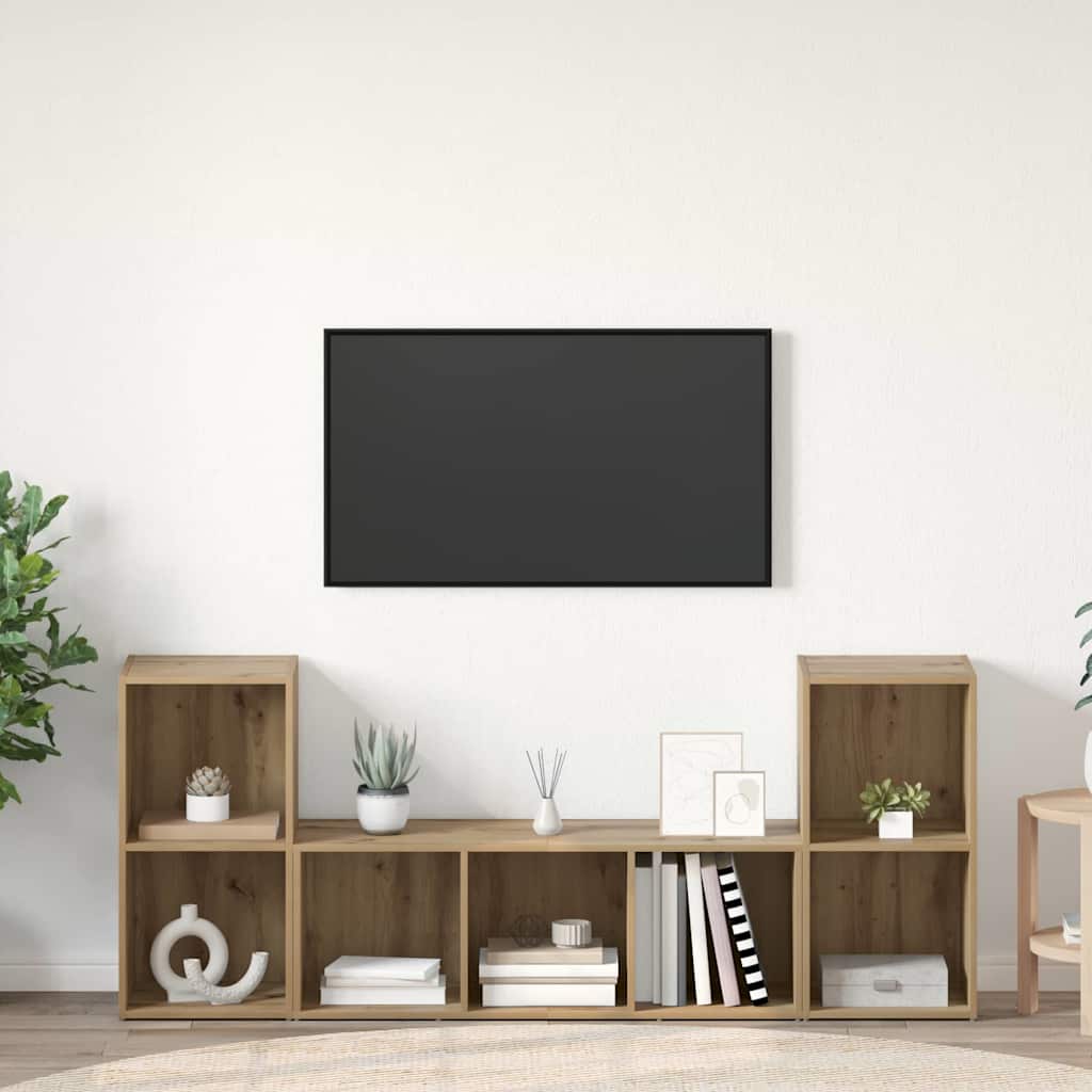 vidaXL Ντουλάπι TV 3 pcs Καφέ 107 x 35 x 37 cm Επεξεργασμένο ξύλο