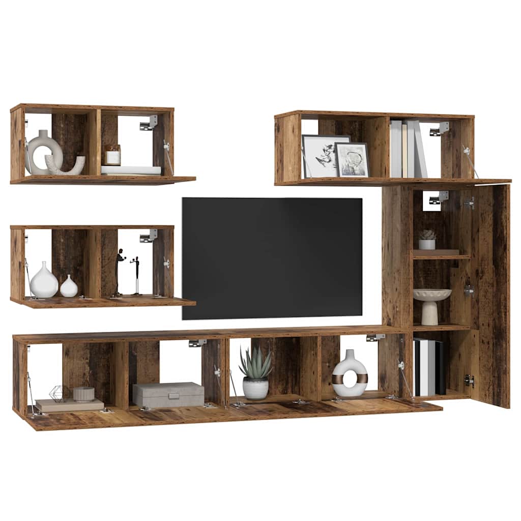 vidaXL Σετ επίπλου τηλεόρασης 6 pcs Παλαιό ξύλο 30.5 x 30 x 90 cm
