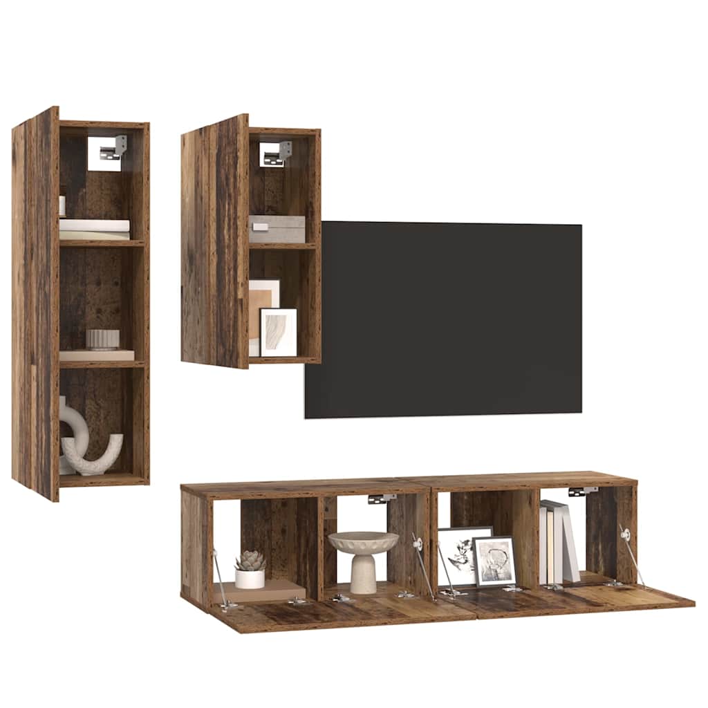 vidaXL Σετ επίπλου τηλεόρασης 4 pcs Παλαιό ξύλο 30.5 x 30 x 90 cm