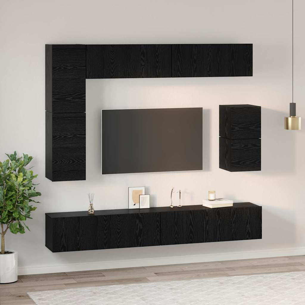 vidaXL Σετ επίπλου τηλεόρασης 8 pcs Μαύρη Οξυά Επεξεργασμένο ξύλο