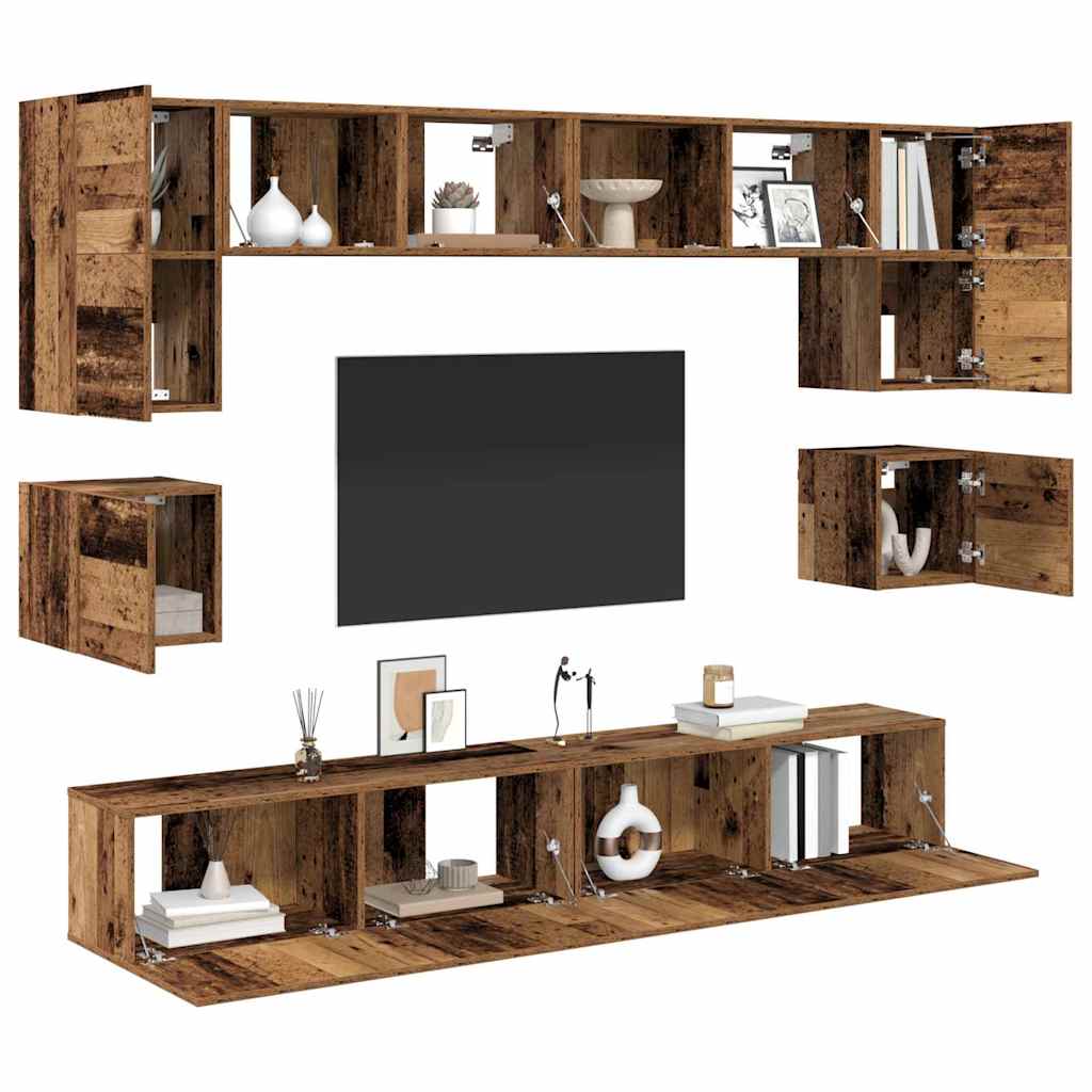 vidaXL Σετ επίπλου τηλεόρασης 8 pcs Παλαιό ξύλο 100 x 30 x 30 cm