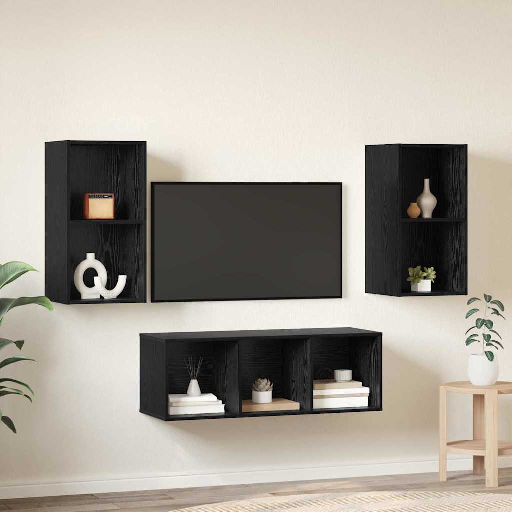vidaXL Σετ Τηλεοπτικού Κάδου με ράφι 3 pcs Μαύρη δρυς 37 x 37 x 107 εκ