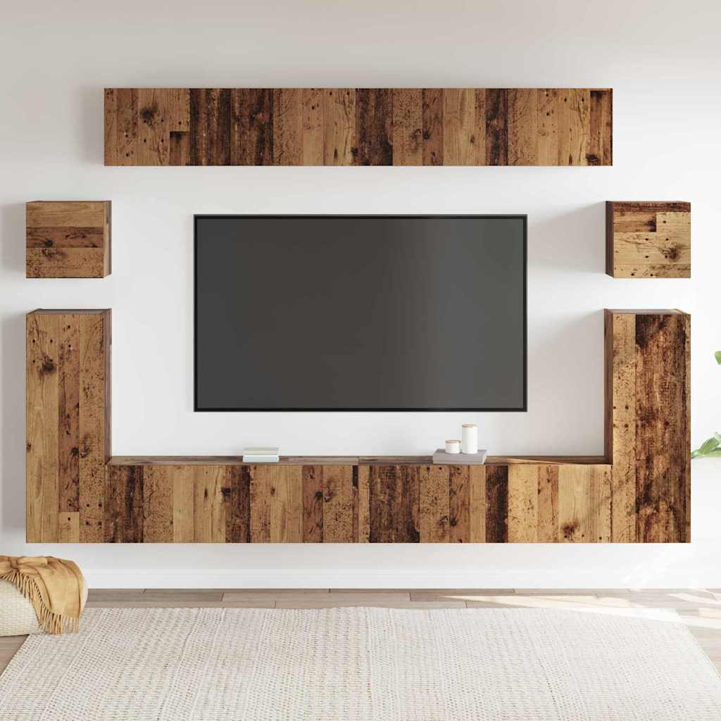 vidaXL Σετ επίπλου τηλεόρασης με ράφι 8 pcs Παλιό ξύλο