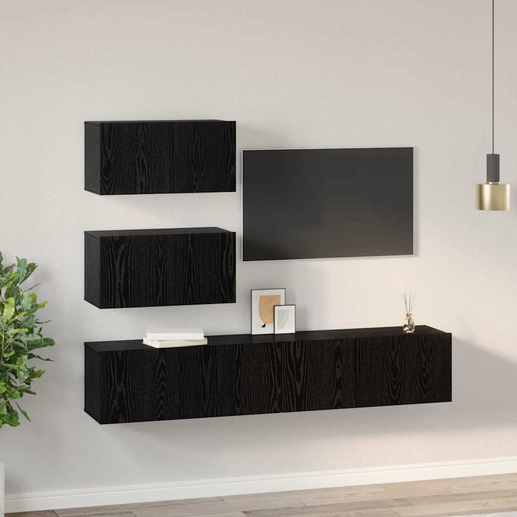 vidaXL Σέτ Ντουλάπας Τηλεόρασης 4 pcs Μαύρη Δρυς 80 x 30 x 30 εκ.