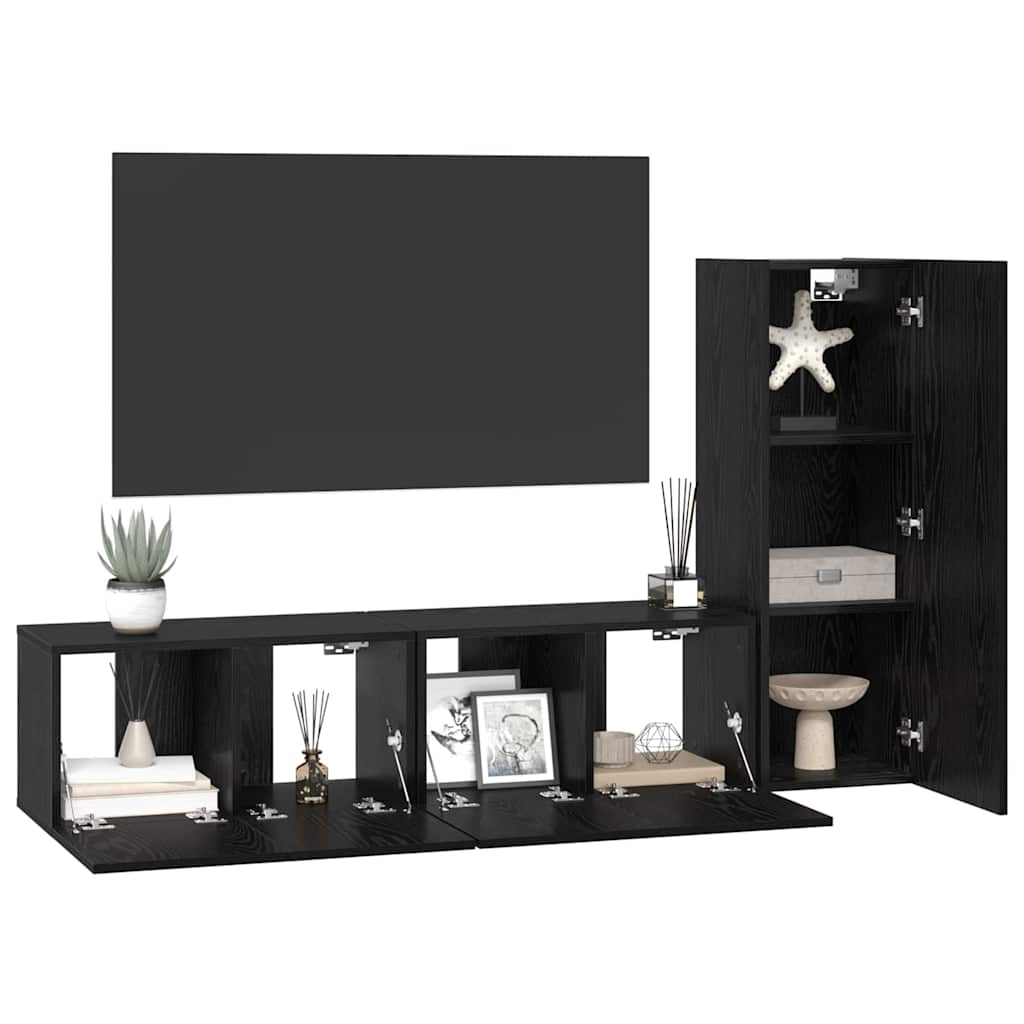 vidaXL Σετ Ράφι Τηλεόρασης 3 pcs Μαύρη Δρυς 150.5 x 30 x 90 εκ.