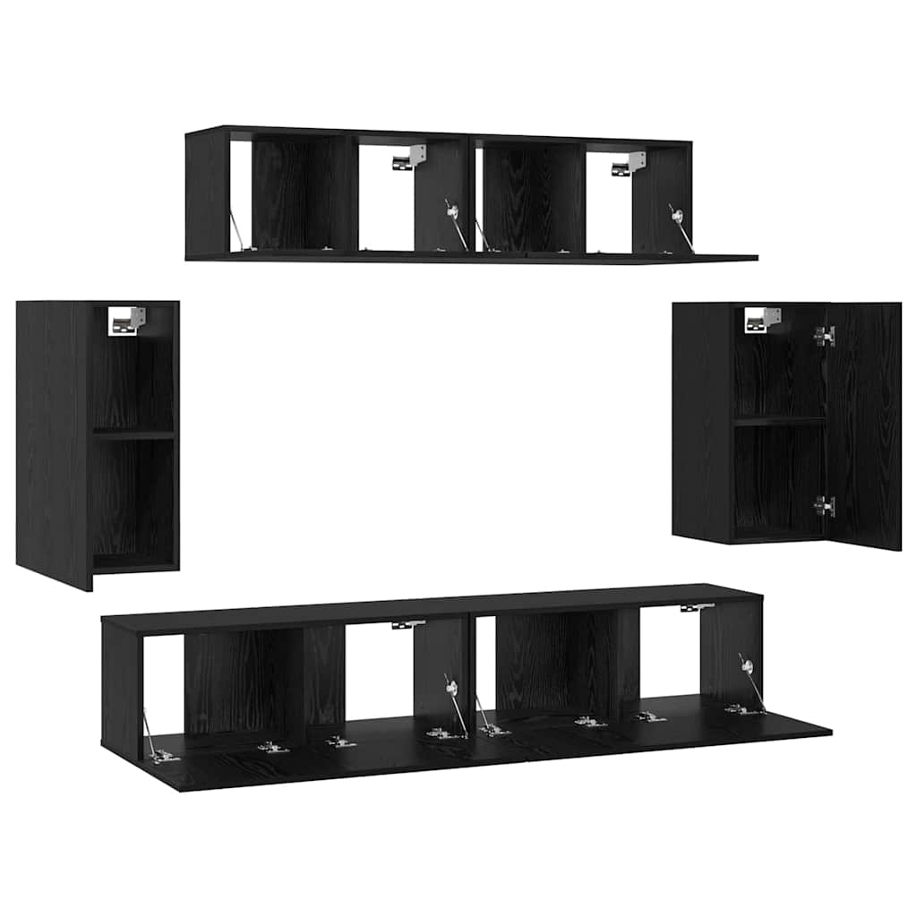 vidaXL Τηλεοπτική Κάβα Τοίχου 6 pcs Μαύρη Δρυς Επεξεργασμένο ξύλο