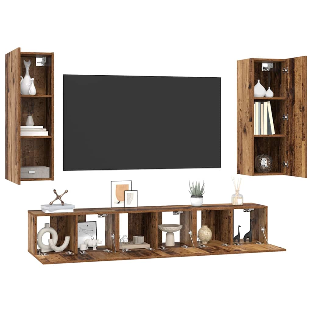 vidaXL Σετ επίπλου τηλεόρασης 4 pcs Παλαιό ξύλο 30.5 x 30 x 90 cm