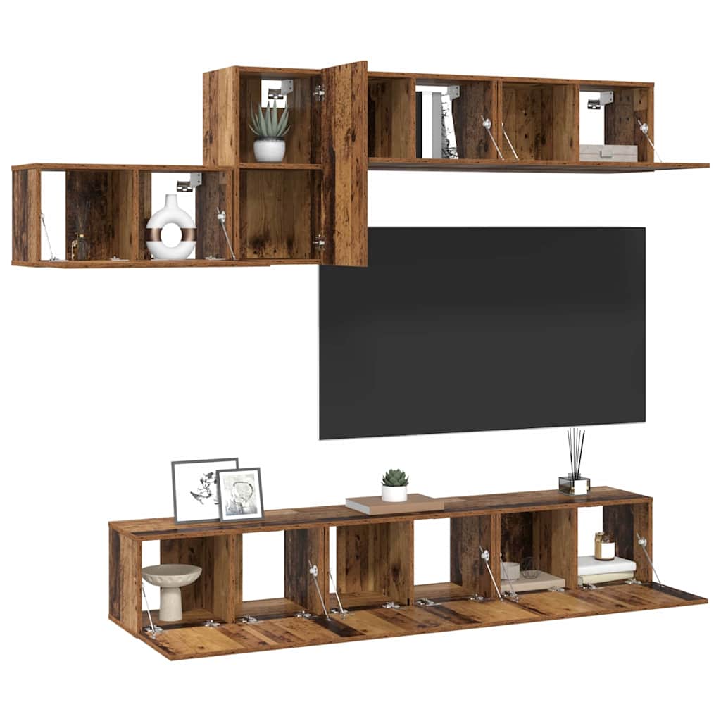 vidaXL Σετ επίπλου τηλεόρασης 7 pcs Παλαιό ξύλο 60 x 30 x 30 cm