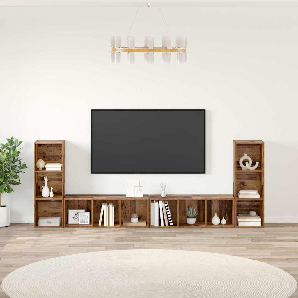 vidaXL Ντουλάπι TV με ράφι με αποθήκευση 4 pcs Παλιό ξύλο 37 x 35 x 107.5 εκ.