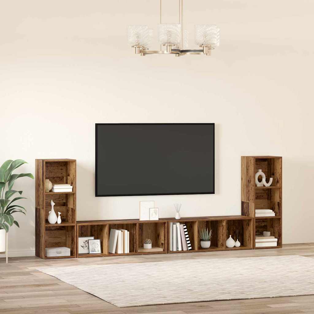 vidaXL Ντουλάπι TV με ράφι με αποθήκευση 4 pcs Παλιό ξύλο 37 x 35 x 107.5 εκ.
