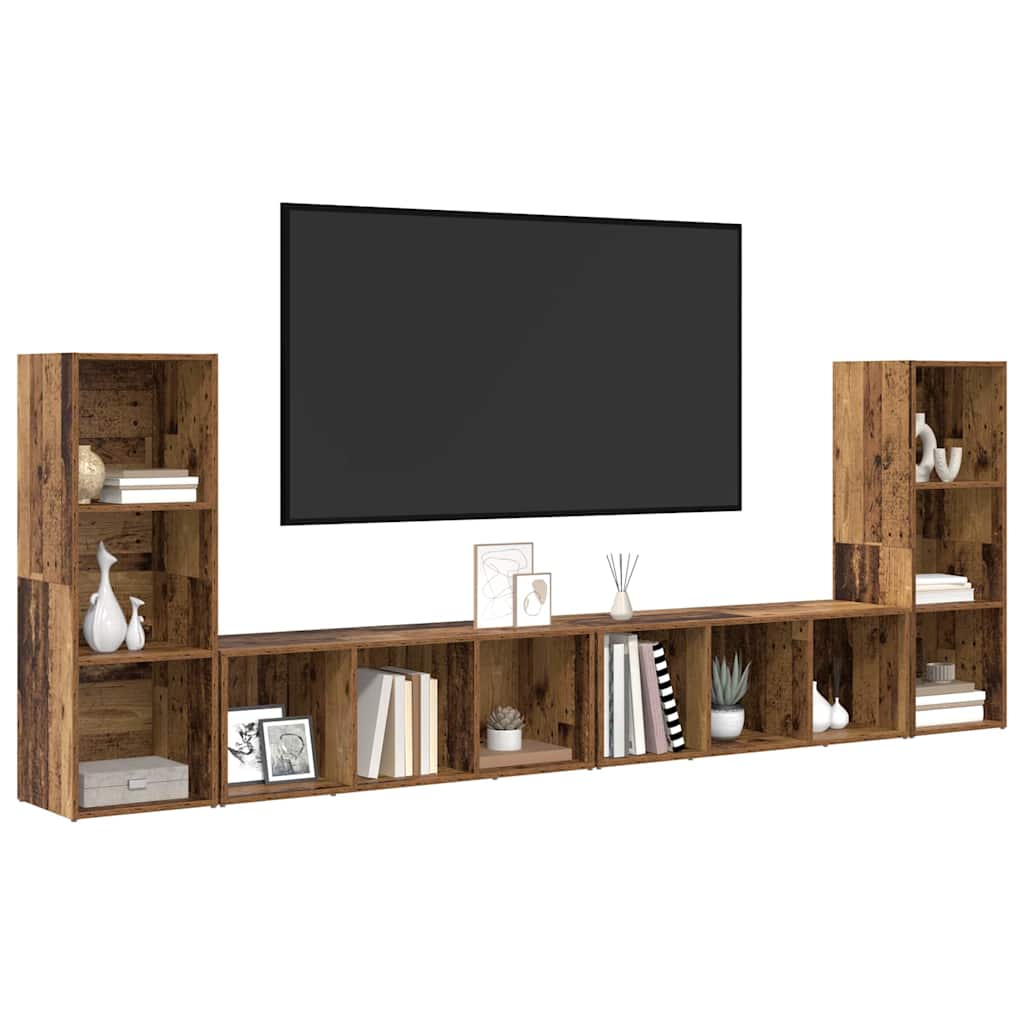 vidaXL Ντουλάπι TV με ράφι με αποθήκευση 4 pcs Παλιό ξύλο 37 x 35 x 107.5 εκ.
