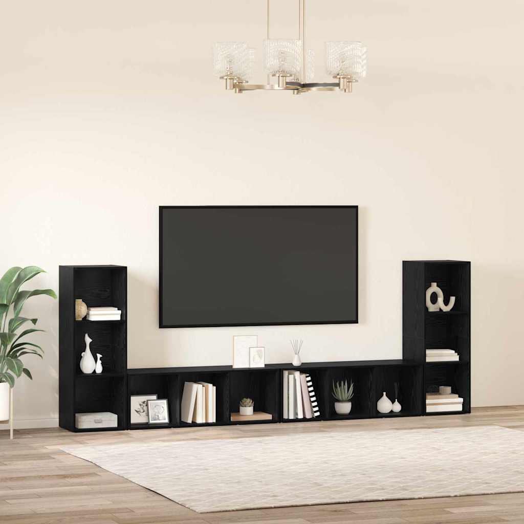 vidaXL Ντουλάπι TV με ράφι με αποθήκευση 4 pcs Μαύρη Δρυς 37 x 35 x 107.5 εκ.