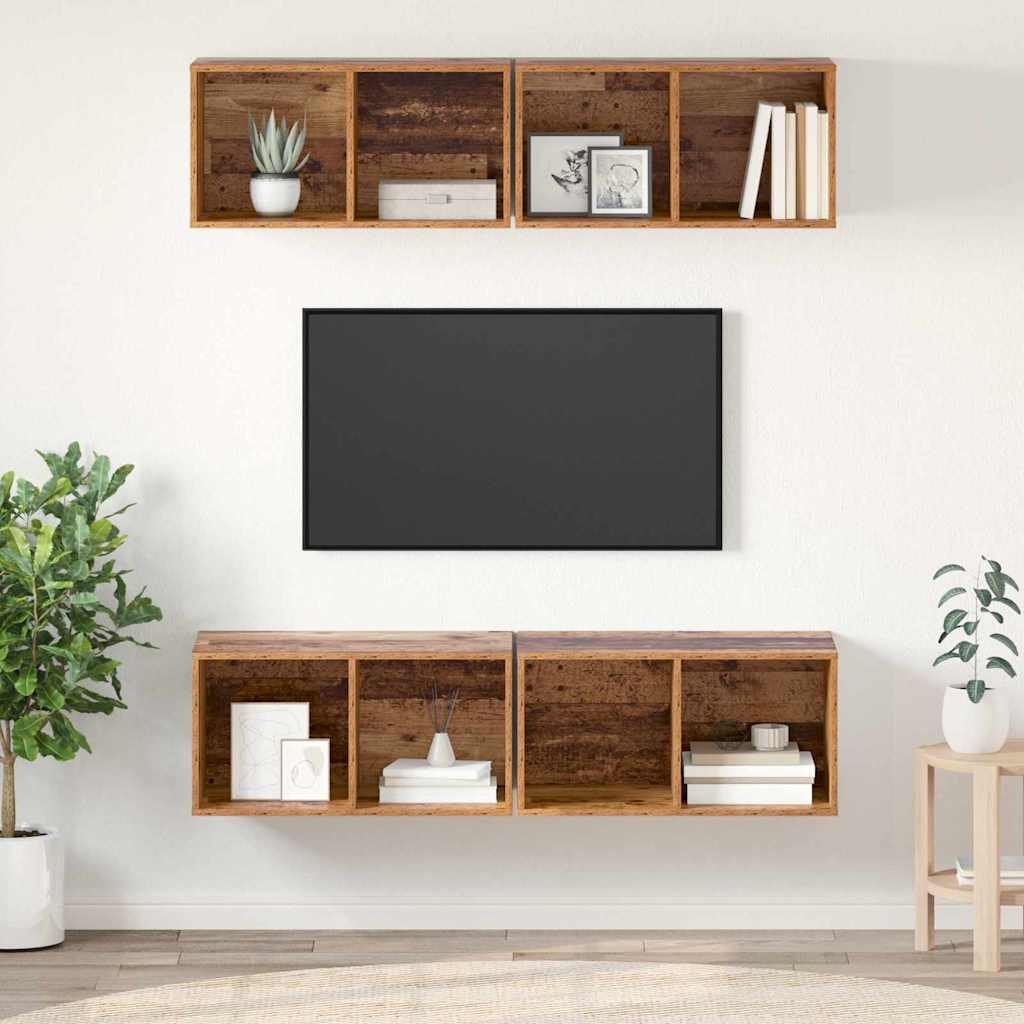 vidaXL Τηλεοπτική Κάβα Τοίχου με ράφι 4 pcs Παλιό ξύλο 37 x 37 x 72 εκ