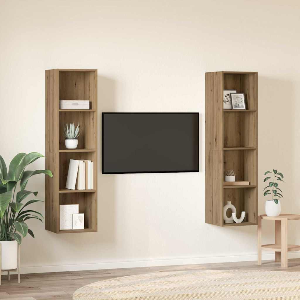 vidaXL Σετ επίπλου τηλεόρασης Επιτοίχιο 2 pcs Καφέ 37 x 37 x 142.5 εκ