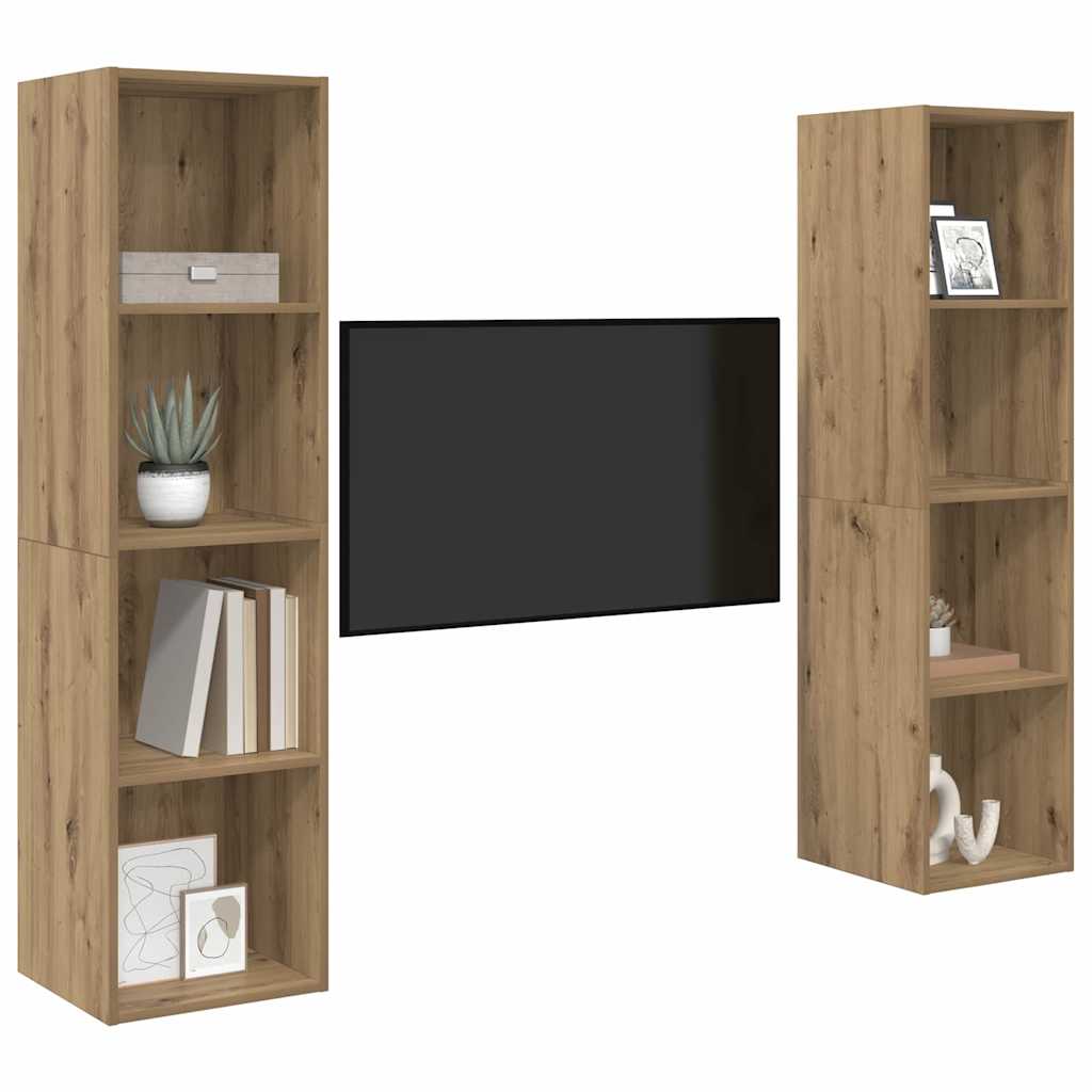 vidaXL Σετ επίπλου τηλεόρασης Επιτοίχιο 2 pcs Καφέ 37 x 37 x 142.5 εκ