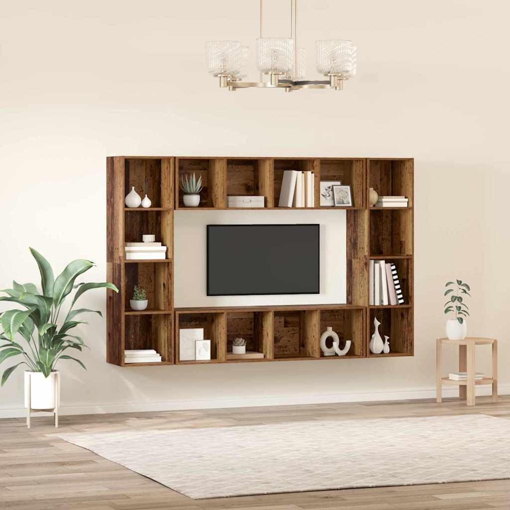 vidaXL Σετ επίπλου τηλεόρασης Επιτοίχιο 4 pcs Καφέ 37 x 37 x 142.5 εκ