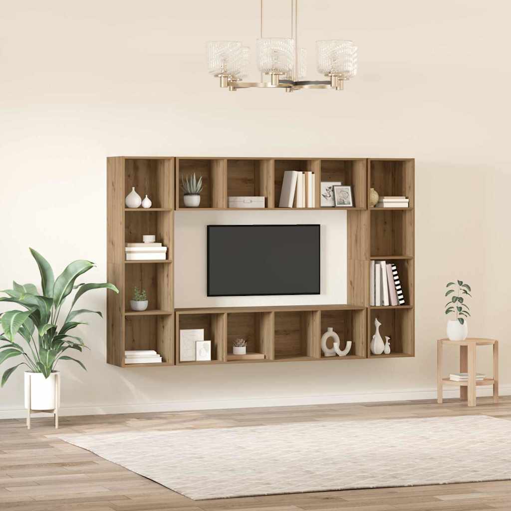 vidaXL Σετ επίπλου τηλεόρασης Επιτοίχιο 4 pcs Καφέ 37 x 37 x 142.5 εκ