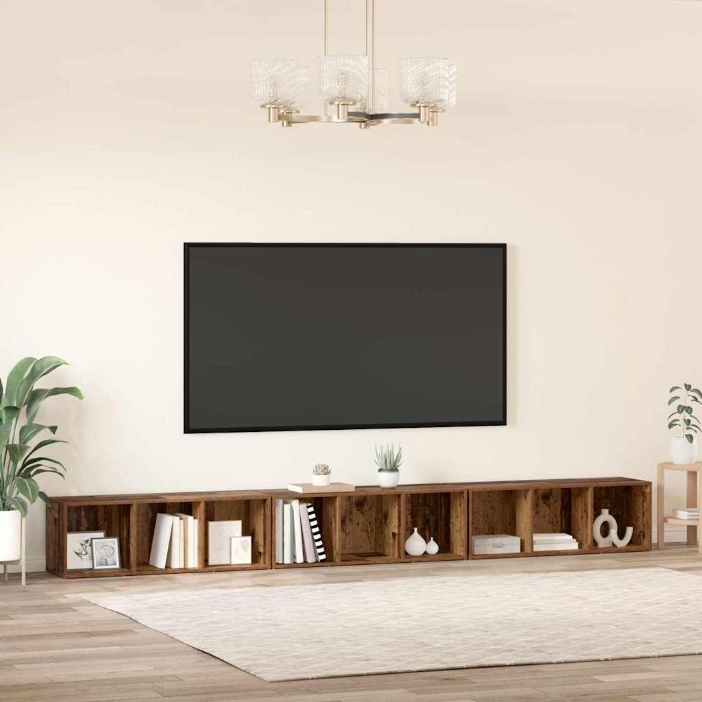 vidaXL Ντουλάπι TV 3 pcs Παλιό ξύλο 37 x 35 x 107.5 εκ