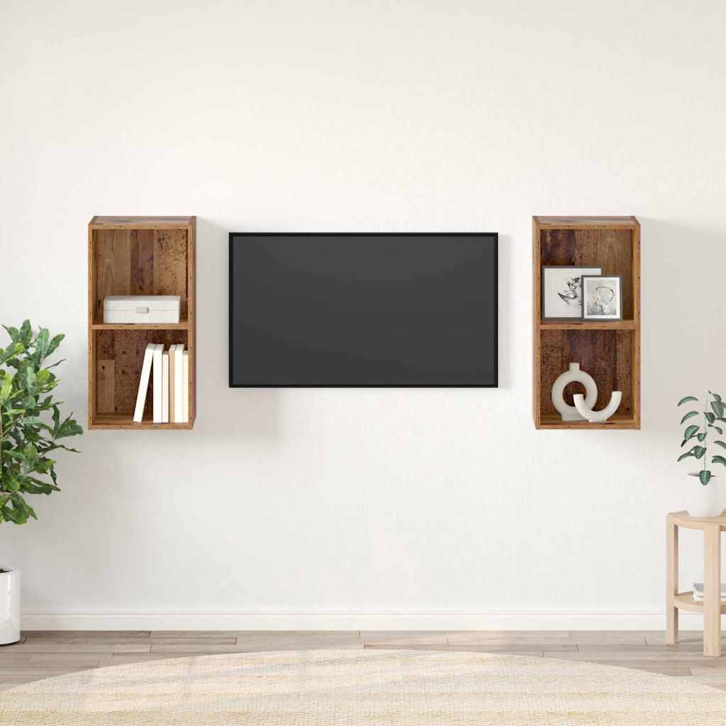 vidaXL Τηλεοπτική Κάβα Τοίχου 2 pcs Παλιό ξύλο 37 x 37 x 72 εκ