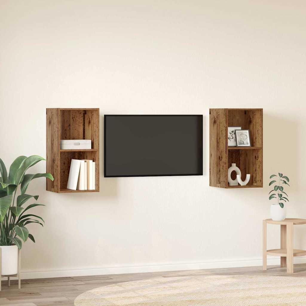 vidaXL Τηλεοπτική Κάβα Τοίχου 2 pcs Παλιό ξύλο 37 x 37 x 72 εκ