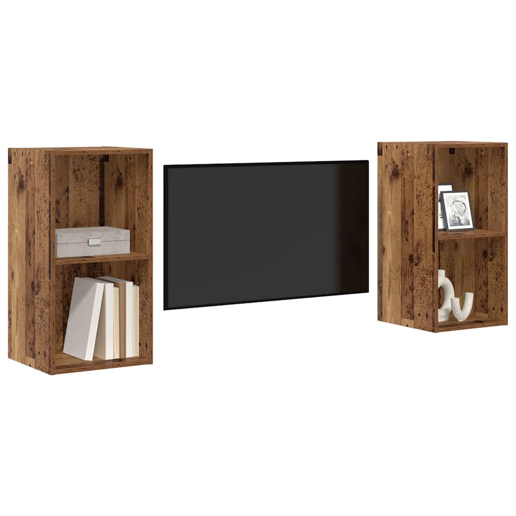 vidaXL Τηλεοπτική Κάβα Τοίχου 2 pcs Παλιό ξύλο 37 x 37 x 72 εκ