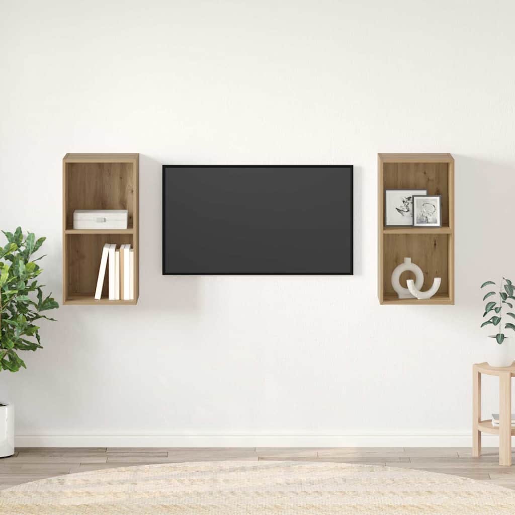 vidaXL Τηλεοπτική Κάβα Τοίχου 2 pcs Χειροποίητη δρυς 37 x 37 x 72 εκ