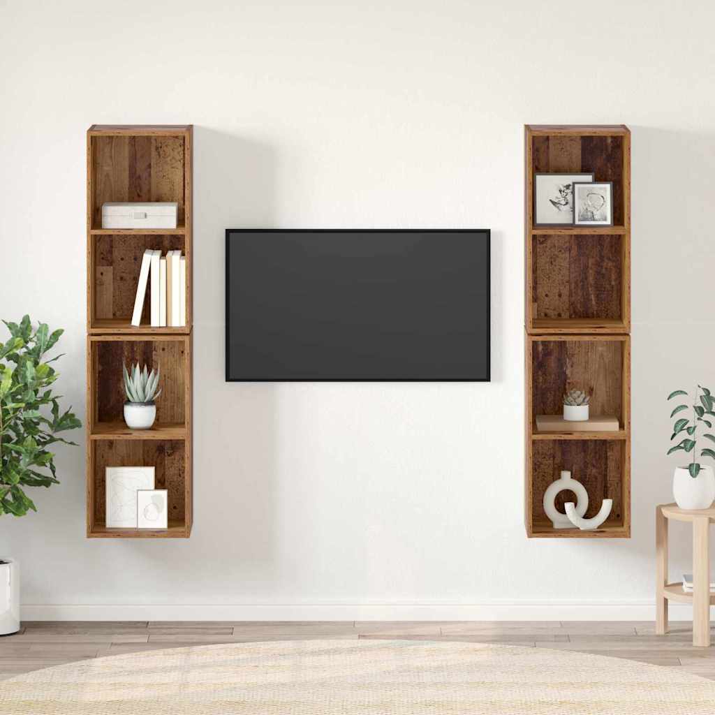 vidaXL Τηλεοπτική Κάβα Τοίχου 4 pcs Παλιό ξύλο 37 x 37 x 72 εκ
