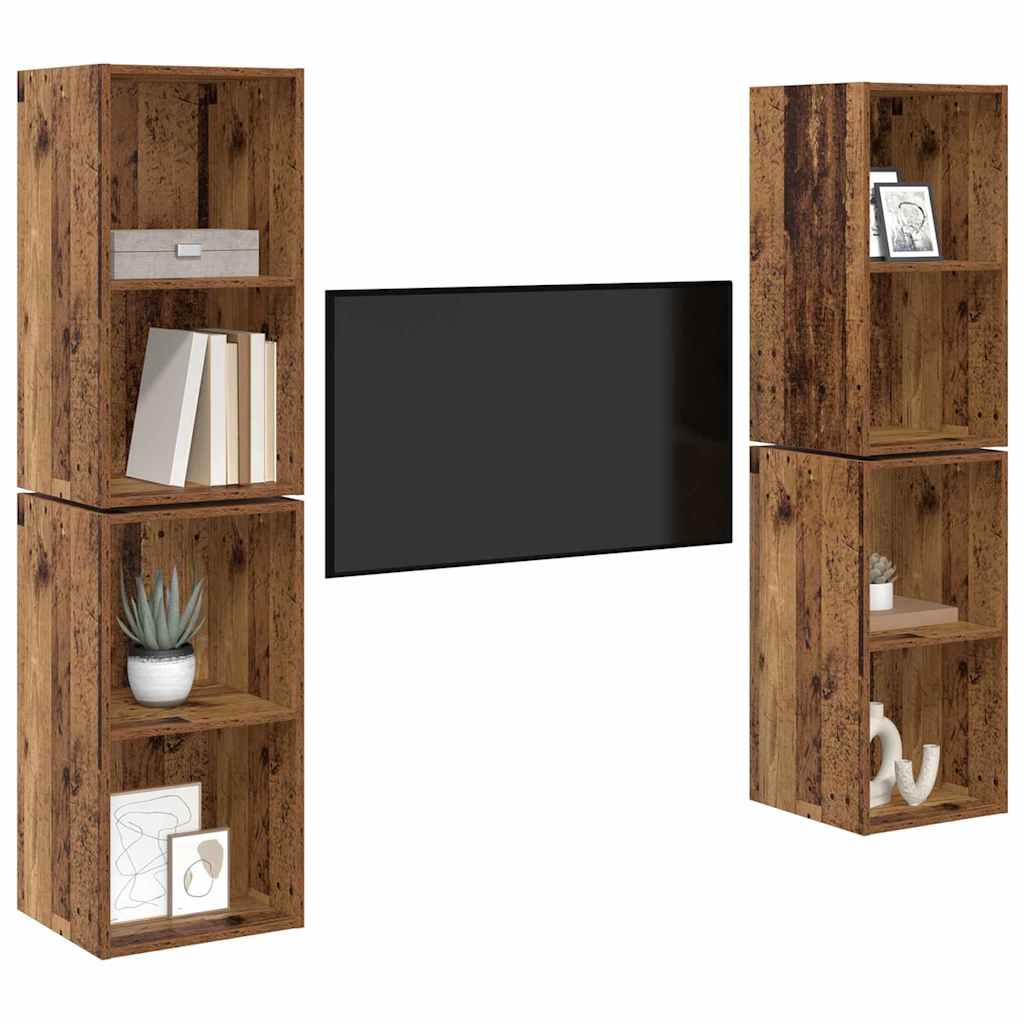 vidaXL Τηλεοπτική Κάβα Τοίχου 4 pcs Παλιό ξύλο 37 x 37 x 72 εκ