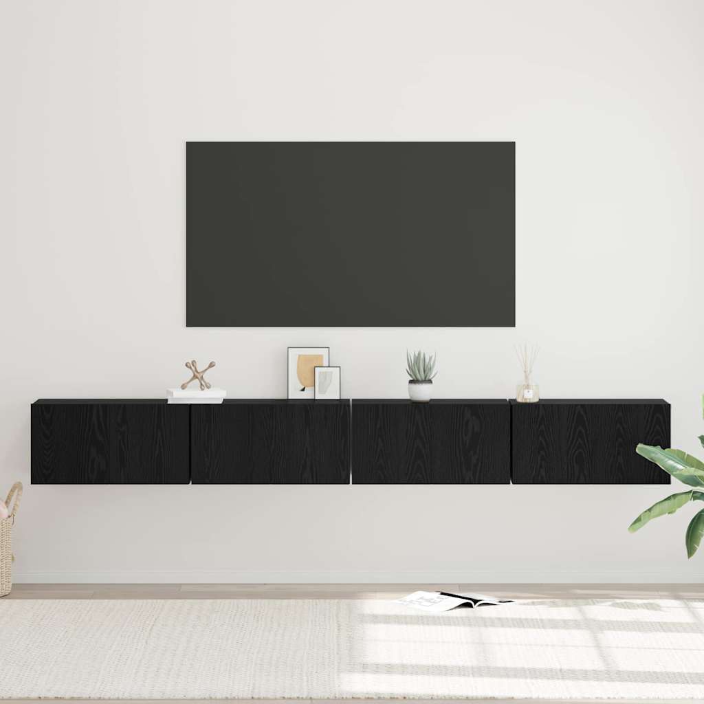 vidaXL Σετ επίπλου τηλεόρασης με αποθήκευση με πόρτα 4 pcs Μαύρη Δρυς