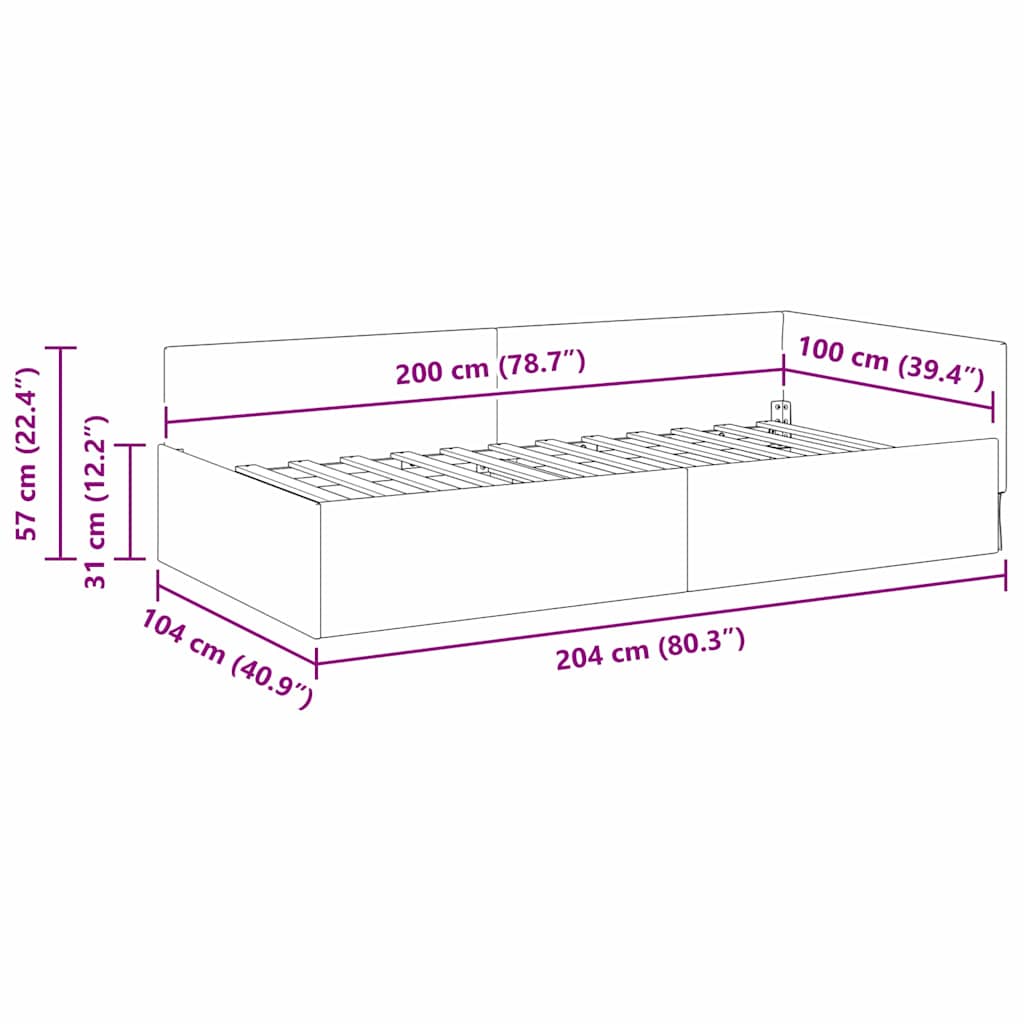 vidaXL Κρεβάτι Γωνίας Ανοιχτό γκρι 100 x 200 cm Ύφασμα και Έργο ξύλου
