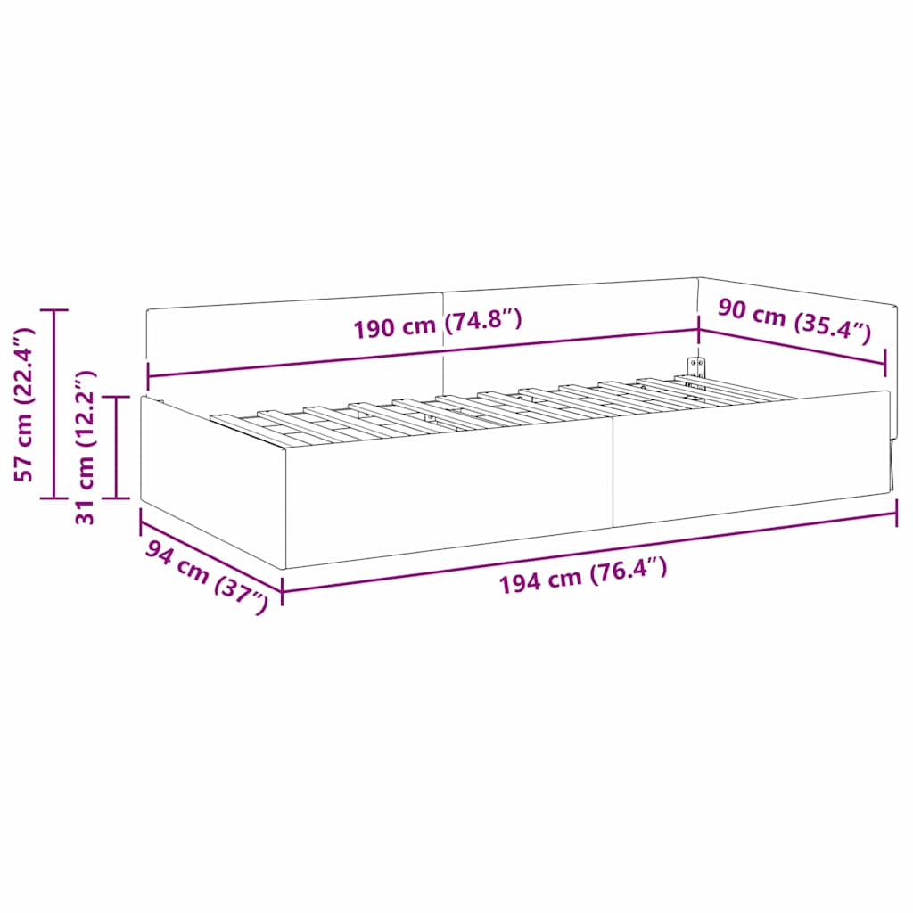 vidaXL Κρεβάτι Γωνίας με κεφαλάρι Κρεμ 90 εκ x 190 εκ Βελούδο