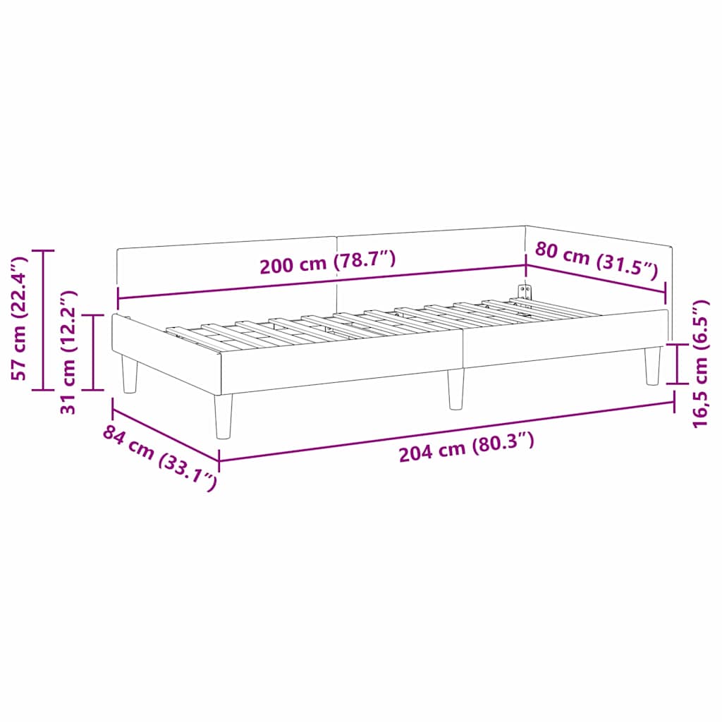 vidaXL Κρεβάτι Γωνίας Ανοιχτό γκρι 80 x 200 cm ύφασμα