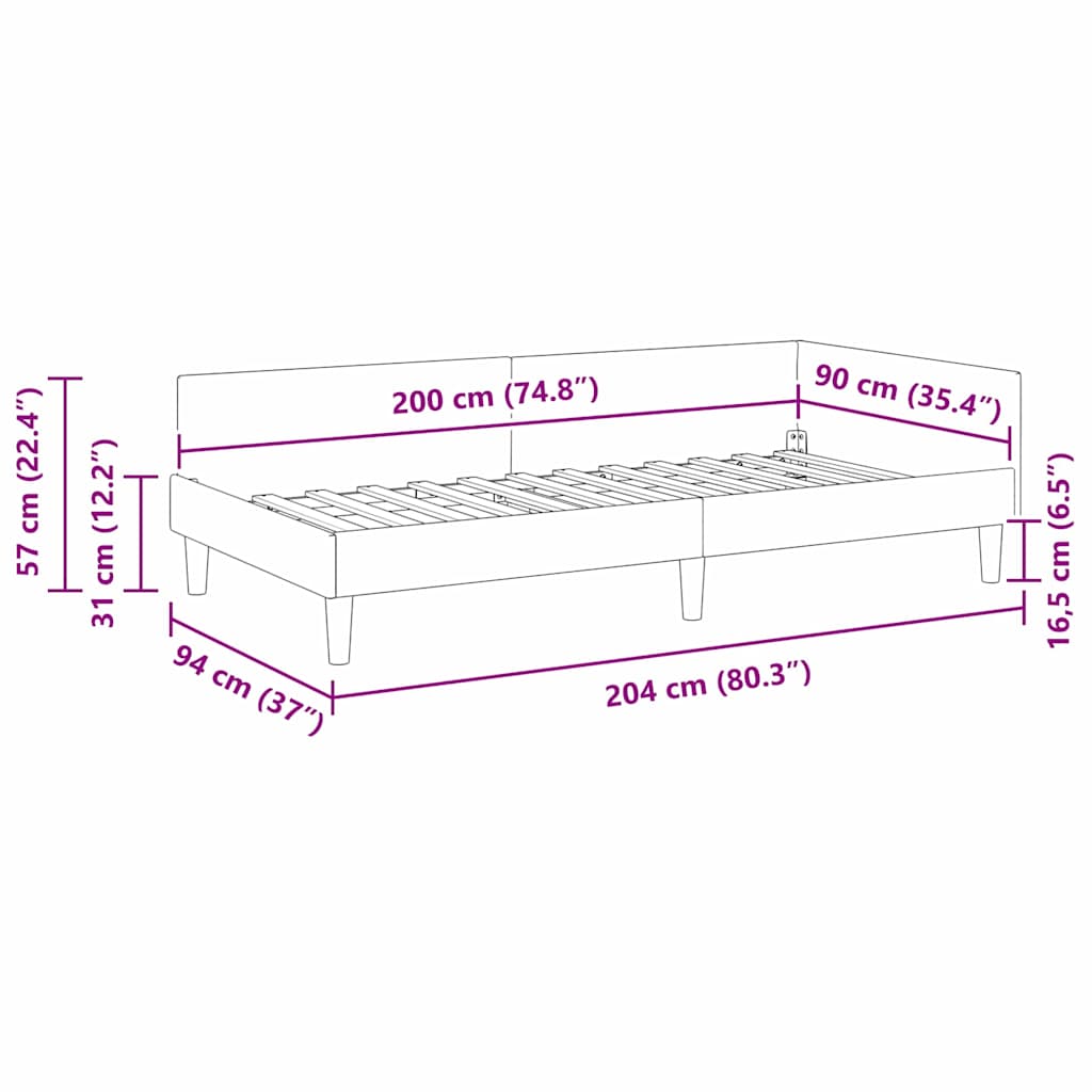 vidaXL Πλαϊνό Κρεβάτι Μπλε 90 x 200 cm Βελούδο και Στιβαρή ξυλεία