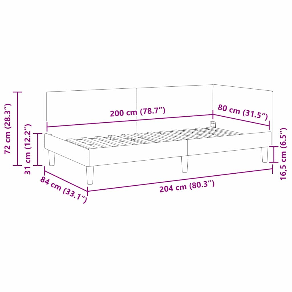 vidaXL Κρεβάτι Γωνίας με κεφαλάρι Κρεμ 80 εκ x 200 εκ Βελούδο