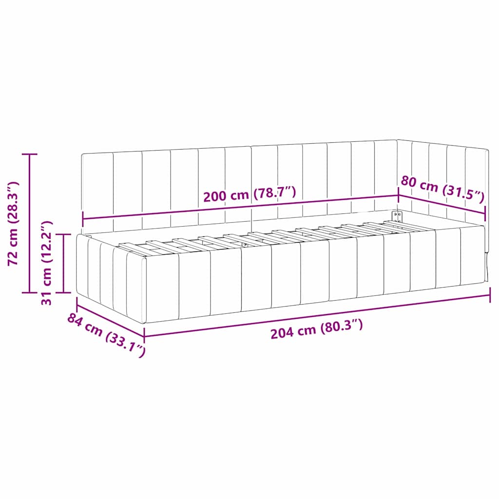 vidaXL Κρεβάτι Γωνίας με κεφαλάρι Μαύρο 80 εκ x 200 εκ Βελούδο