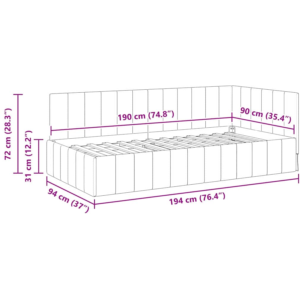 vidaXL Κρεβάτι Γωνίας με κεφαλάρι Μπορντό 90 x 190 cm Βελούδο