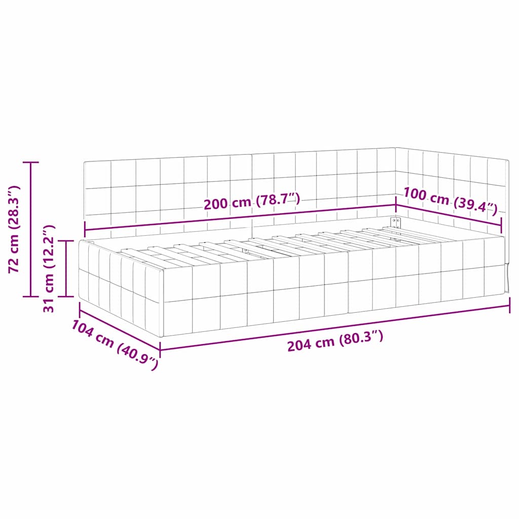 vidaXL Κρεβάτι Γωνίας με κεφαλάρι Ανοιχτό γκρι 100 εκ x 200 εκ Βελούδο