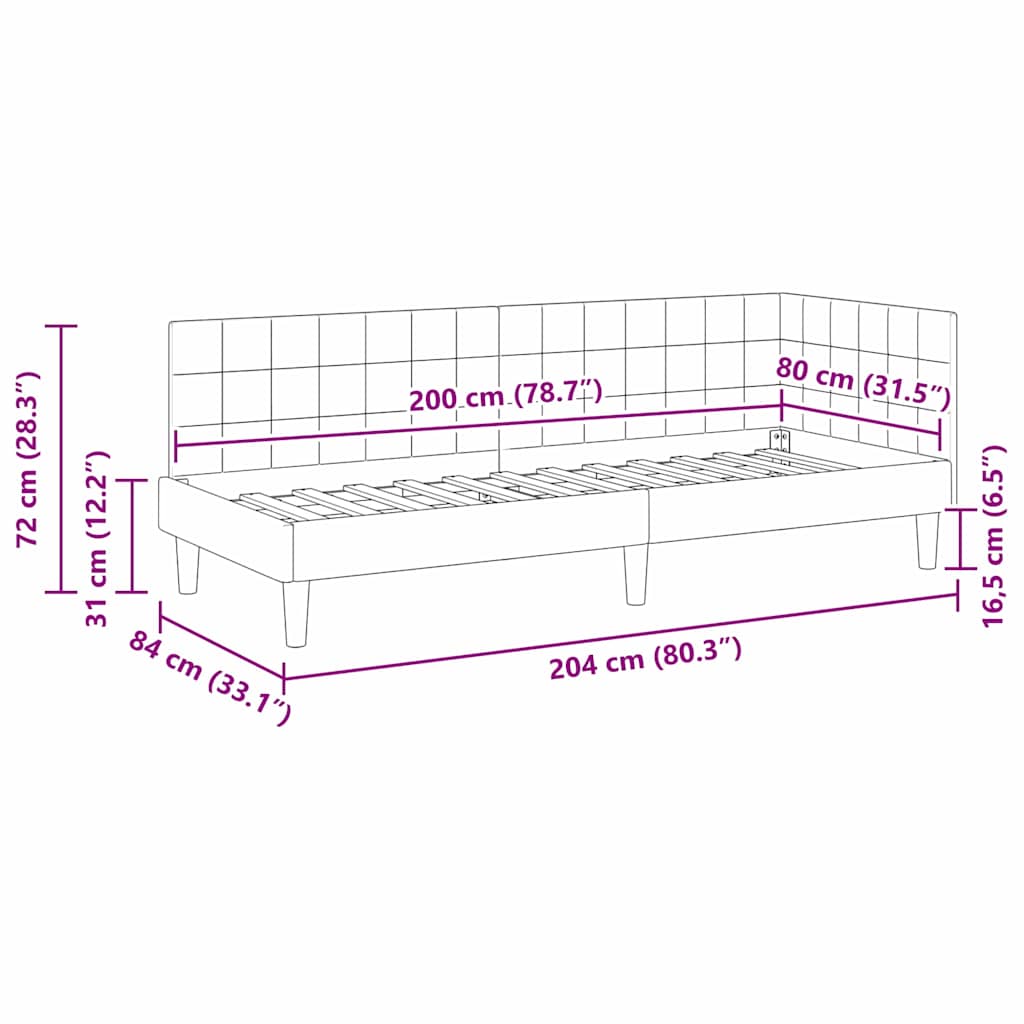 vidaXL Κρεβάτι Γωνίας με κεφαλάρι Ροζ 80 x 200 cm Βελούδο