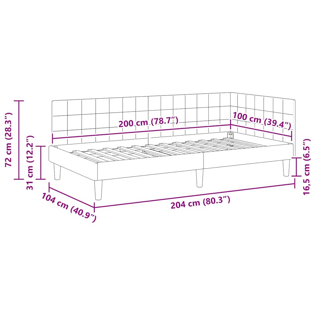 vidaXL Κρεβάτι Γωνίας Σκούρο Γκρι 100 x 200 cm Βελούδο