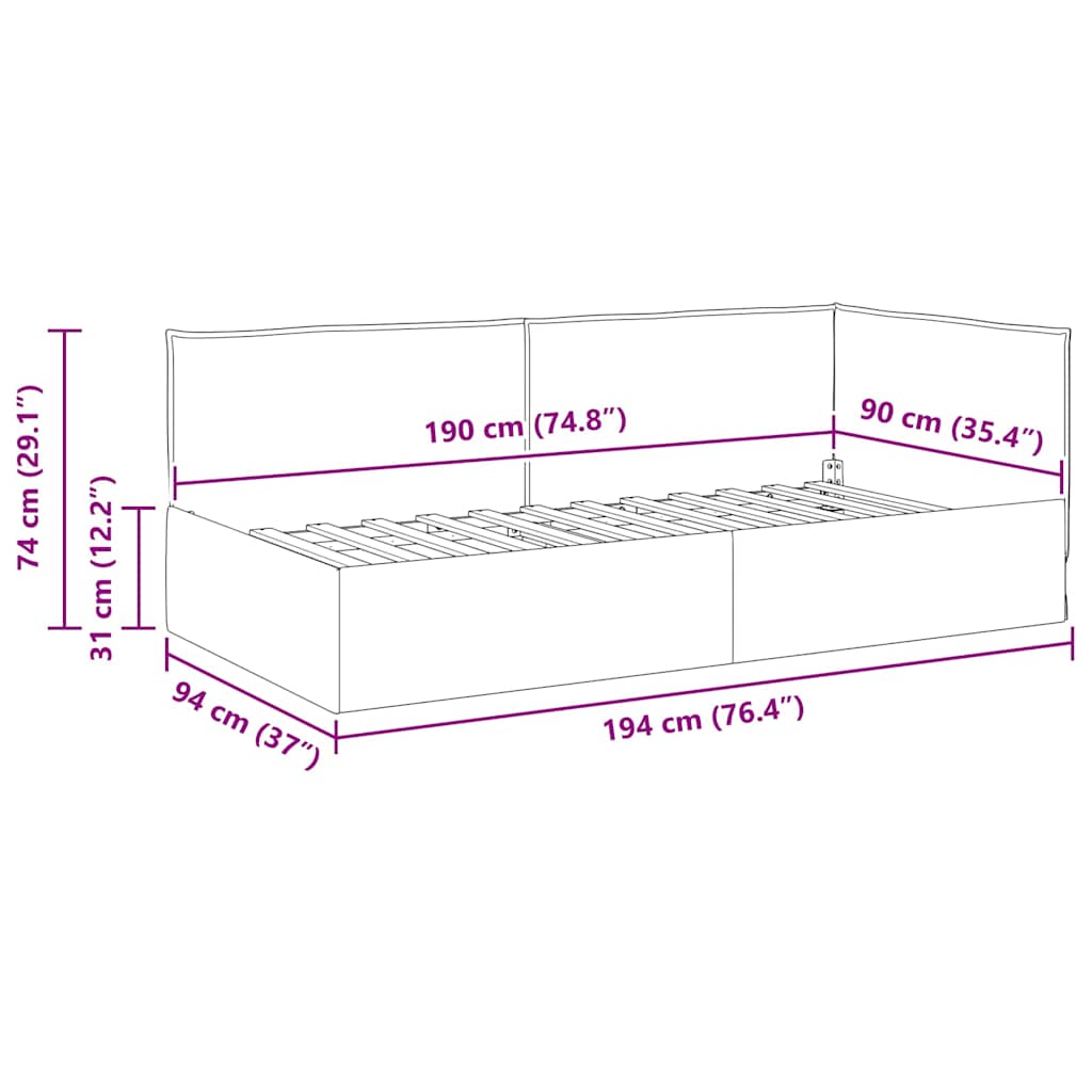 vidaXL Κρεβάτι Γωνίας Taupe 90 x 190 cm ύφασμα