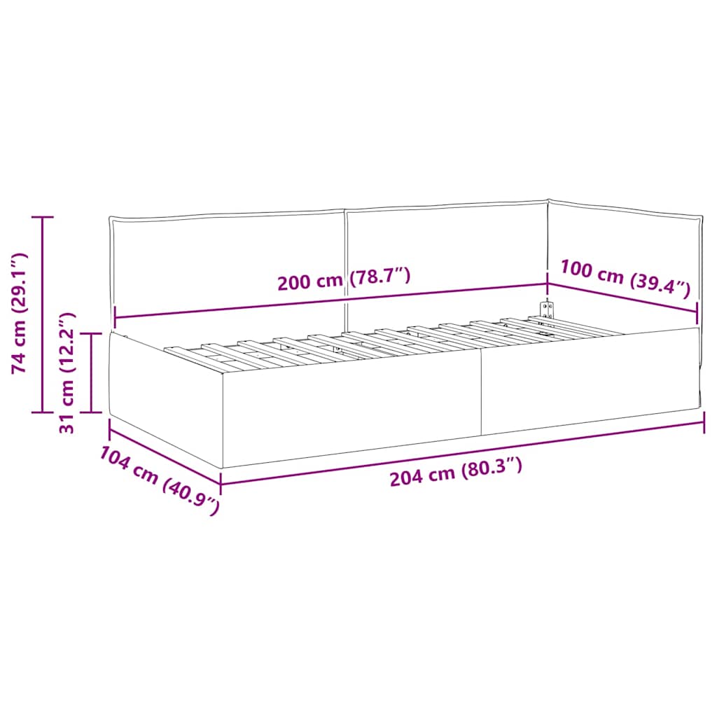 vidaXL Κρεβάτι Γωνίας με κεφαλάρι Μπορντό 100 x 200 cm ύφασμα