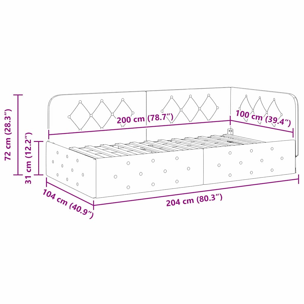 vidaXL Κρεβάτι Γωνίας Σκούρο Γκρι 100 x 200 cm ύφασμα