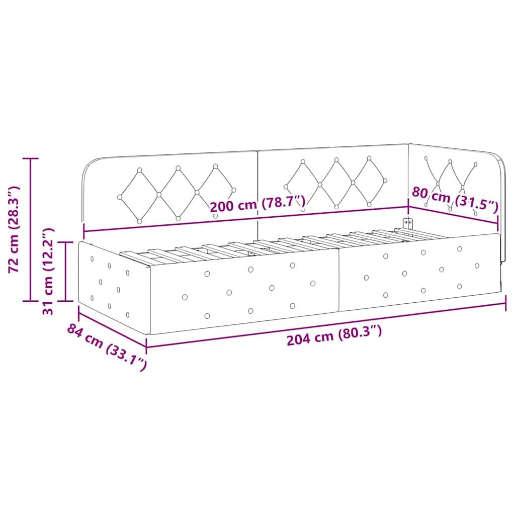 vidaXL Κρεβάτι Γωνίας Ανοιχτό γκρι 80 x 200 cm Βελούδο