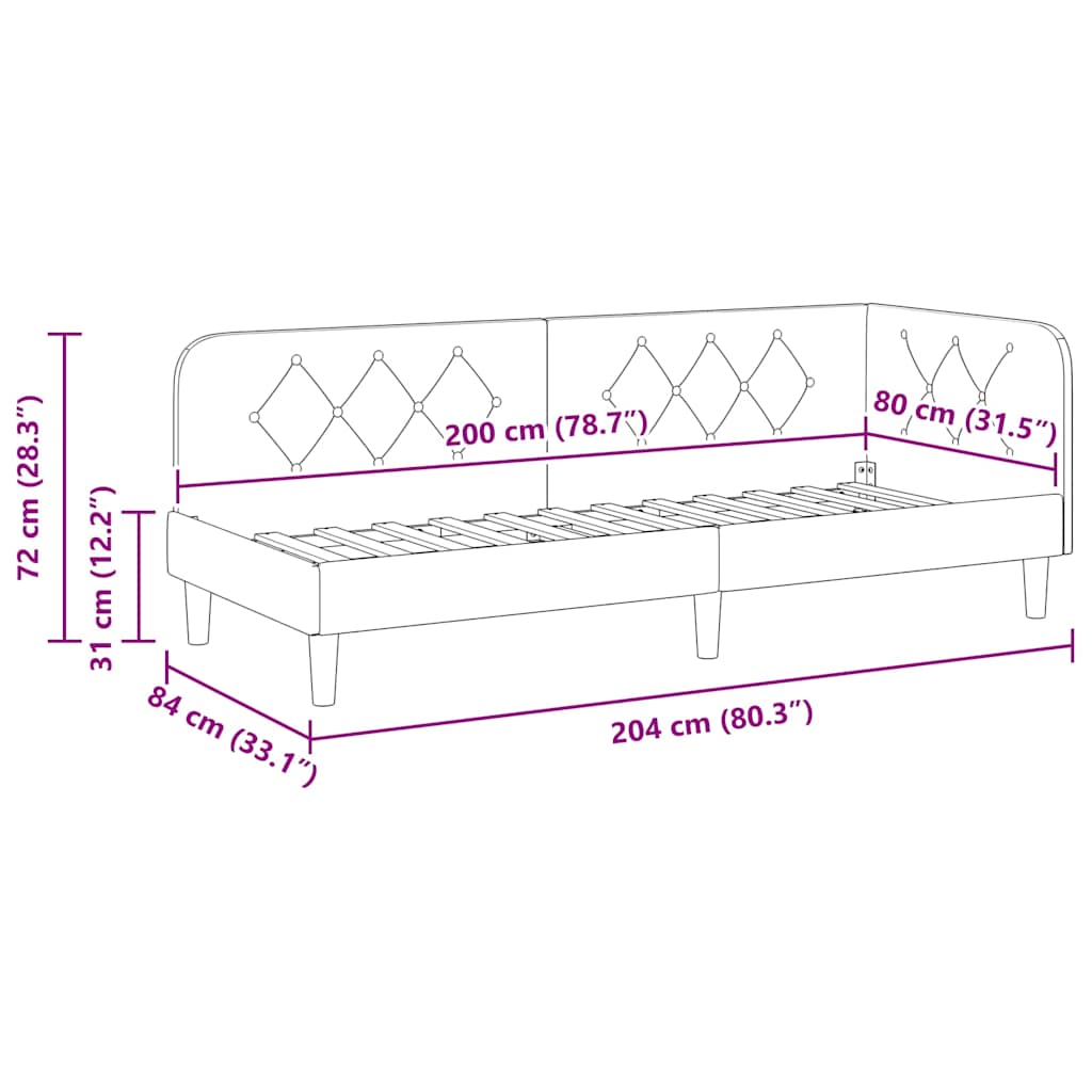 vidaXL Κρεβάτι Γωνίας Ανοιχτό γκρι 80 x 200 cm Βελούδο