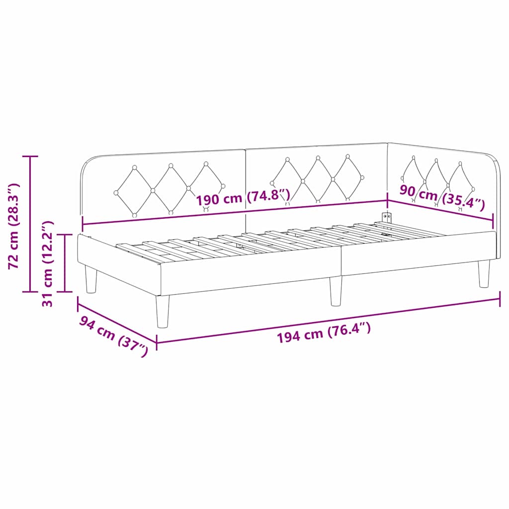 vidaXL Κρεβάτι Γωνίας Ροζ 90 x 190 cm Βελούδο