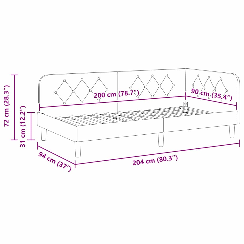 vidaXL Κρεβάτι Γωνίας Ροζ 90 x 200 cm Βελούδο