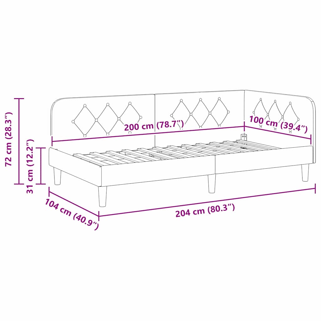 vidaXL Κρεβάτι Γωνίας Μαύρο 100 x 200 cm Βελούδο