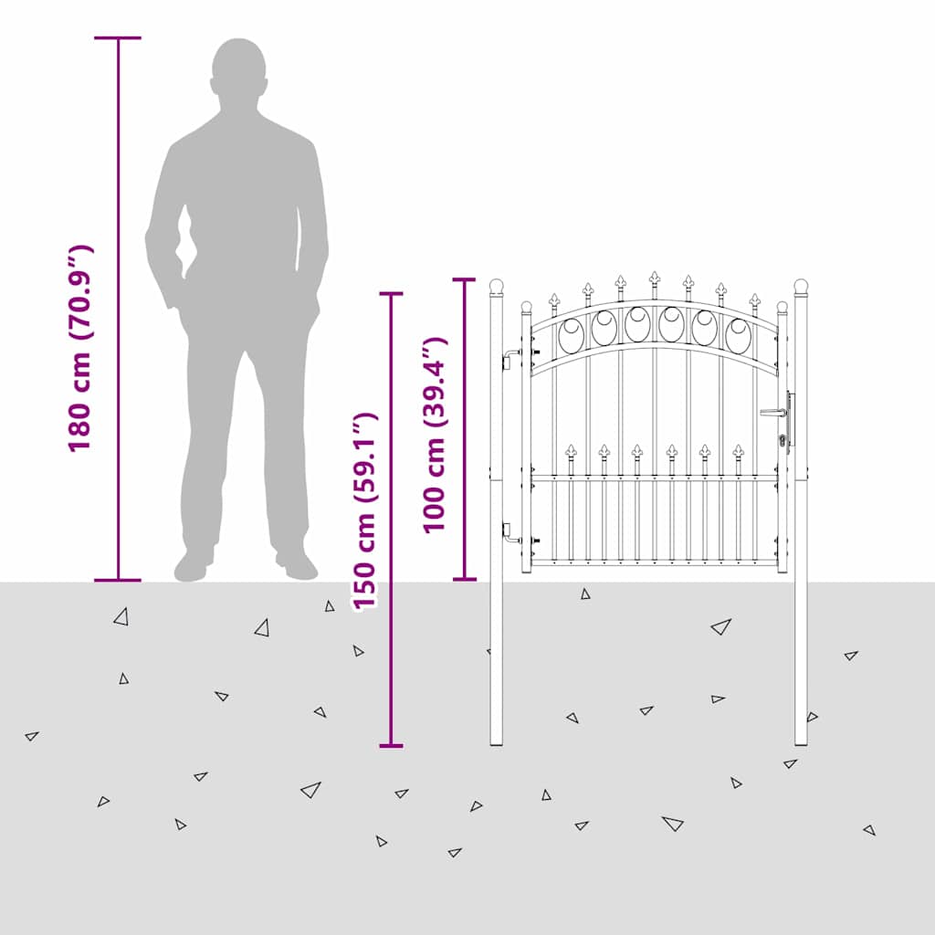 vidaXL Πύλη Φράχτη με Ακίδες Γκρι 100 x 100 cm