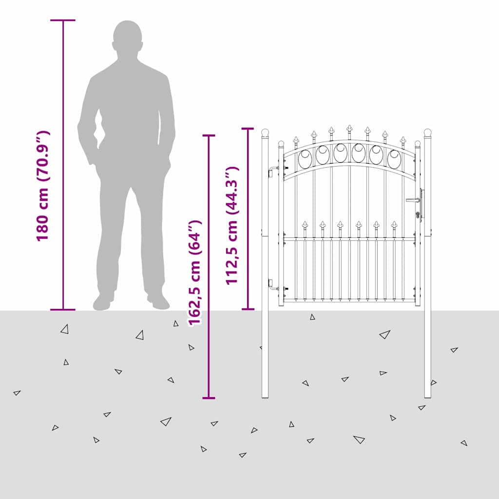 vidaXL Πύλη Φράχτη με Ακίδες Γκρι 125 x 100 εκ