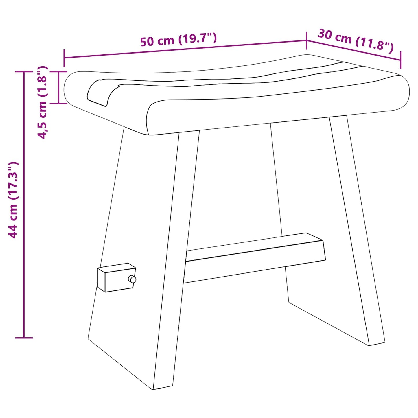 vidaXL Καθιστικό ντους Φυσικό 50 x 30 x 44 εκ. Στερεό ξύλο σουάρ